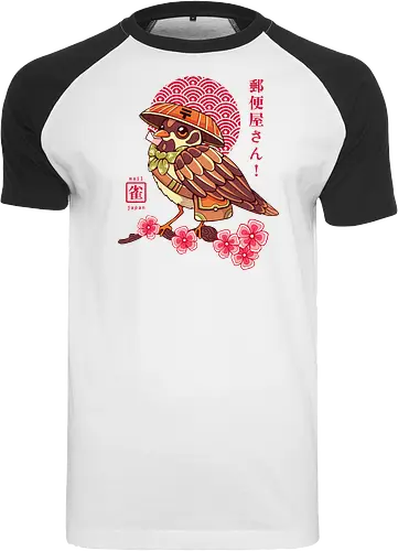 POST BIRD - japan, japanese, bird, sakura, cherry blossom, floral, cultural, post mail - Raglan T-Shirt