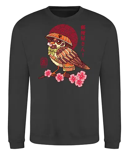 POST BIRD - japan, japanese, bird, sakura, cherry blossom, floral, cultural, post mail - Sweatshirt