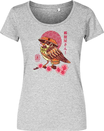 POST BIRD - japan, japanese, bird, sakura, cherry blossom, floral, cultural, post mail - Damen T-Shirt