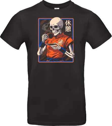 Coffee Break - skeleton, horror, coffee, chinese, asia, oriental, vintage, gothic, dark, skull, culture, cafe, illustration, macabre, spooky, retro, creepy, bones, warrior, halloween - Standard T-Shirt