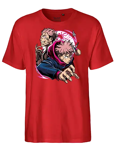 Itadori Yuji Jujutsu Cursed Power - itadori yuji, Jujutsu, cursed energy, anime fan, pink hair, action pose, otaku gift, shounen - Fairtrade T-Shirt