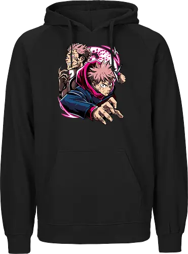 Itadori Yuji Jujutsu Cursed Power - itadori yuji, Jujutsu, cursed energy, anime fan, pink hair, action pose, otaku gift, shounen - Fairtrade Hoodie