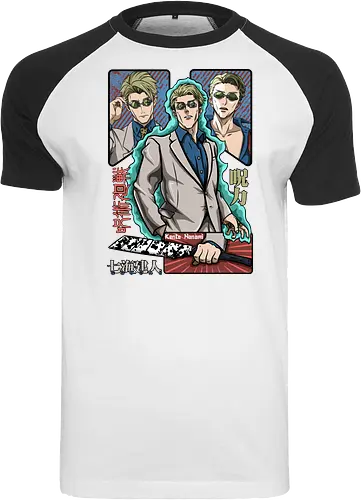 Nanami Kento Seven Seas Sorcerer - nanami kento, cool sorcerer, anime gift, suit style, stoic vibes, weeb, grade 1 sorcerer, Jujutsu - Raglan T-Shirt