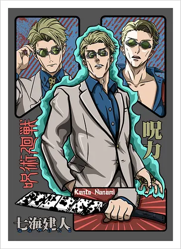 Nanami Kento Seven Seas Sorcerer - nanami kento, cool sorcerer, anime gift, suit style, stoic vibes, weeb, grade 1 sorcerer, Jujutsu - Kunstdruck