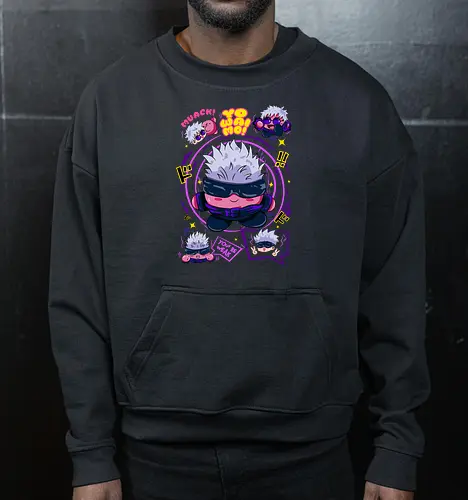 Pink Gojo Satoru Infinity Cute Mode - gojo satoru, Jujutsu, crossover, chibi style, funny anime, kawaii, otaku humor, anime lover gift - Cropped Sweatshirt