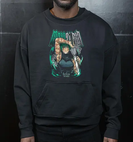 Maki Zenin Cursed Tools Warrior - maki zenin, Jujutsu, cursed tools, weeb, action hero, strong female character, teal aesthetic, anime fan gift - Cropped Sweatshirt