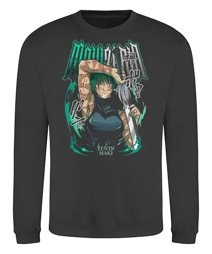 Maki Zenin Cursed Tools Warrior - maki zenin, Jujutsu, cursed tools, weeb, action hero, strong female character, teal aesthetic, anime fan gift - Sweatshirt