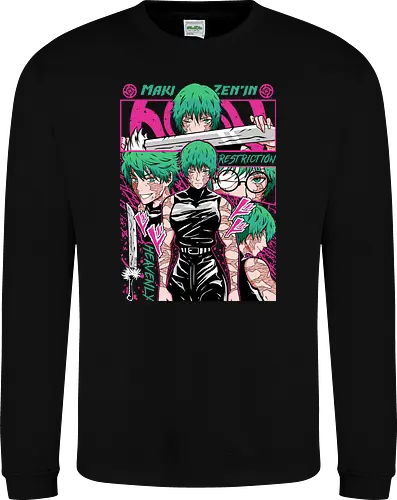 Maki Zenin Restriction Unleashed - maki zenin, Jujutsu, restriction arc, pink and black, powerful female, manga style, otaku gift, shounen anime - Sweatshirt