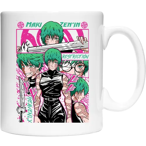Maki Zenin Restriction Unleashed - maki zenin, Jujutsu, restriction arc, pink and black, powerful female, manga style, otaku gift, shounen anime - Keramiktasse
