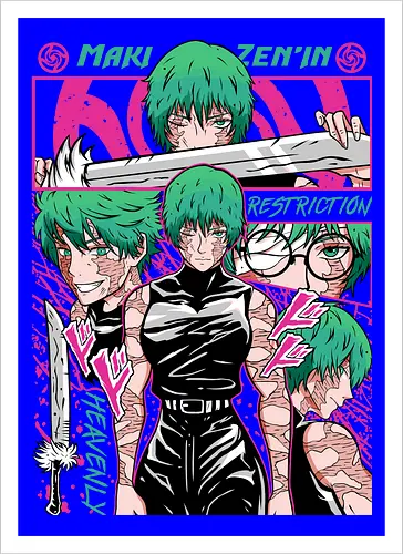 Maki Zenin Restriction Unleashed - maki zenin, Jujutsu, restriction arc, pink and black, powerful female, manga style, otaku gift, shounen anime - Kunstdruck