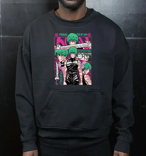 Maki Zenin Restriction Unleashed - maki zenin, Jujutsu, restriction arc, pink and black, powerful female, manga style, otaku gift, shounen anime - Cropped Sweatshirt