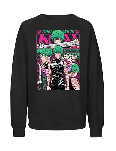 Maki Zenin Restriction Unleashed - maki zenin, Jujutsu, restriction arc, pink and black, powerful female, manga style, otaku gift, shounen anime - Fairtrade Sweatshirt