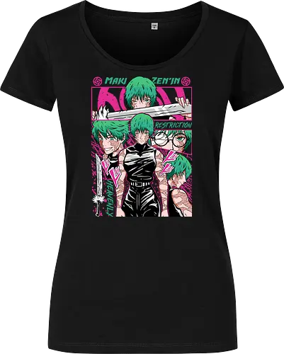 Maki Zenin Restriction Unleashed - maki zenin, Jujutsu, restriction arc, pink and black, powerful female, manga style, otaku gift, shounen anime - Damen T-Shirt