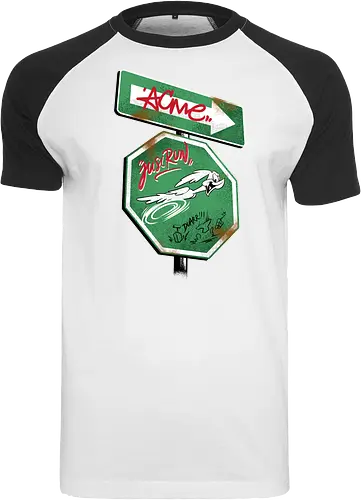 the runner sign acme - acme, coyote, mayhem, cartoon, 90s, 80s, kids, comedy, retro cartoon, dumbwaystodie, tnt, bomb, dynamite - Raglan T-Shirt