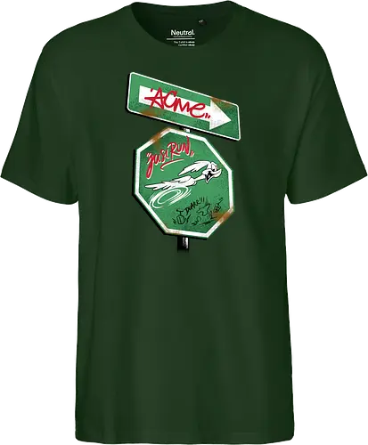 the runner sign acme - acme, coyote, mayhem, cartoon, 90s, 80s, kids, comedy, retro cartoon, dumbwaystodie, tnt, bomb, dynamite - Fairtrade T-Shirt