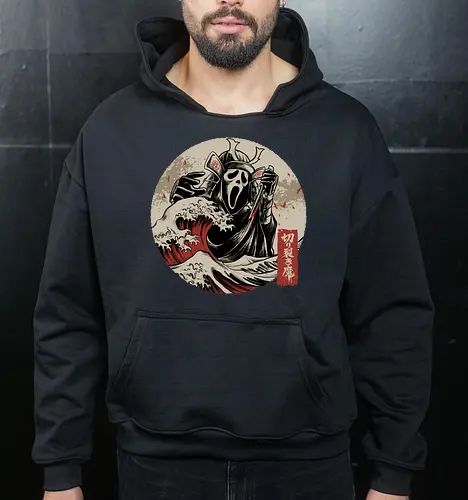 the faceless assassin - ghostface, scarymovie, horror, halloween, horror movies, slasher, halloween town, hocus pocus, elmstreet, nightmare, waveoffkanagawa, japanese, shinobi, samurai - Cropped Hoodie