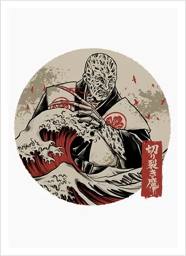 the nightmare samurai  - jasonvoorhees, freddy krueger, friday13th, horror movies, slasher, halloween town, hocus pocus, elmstreet, nightmare, waveoffkanagawa, japanese, shinobi, samurai, horror, halloween - Kunstdruck