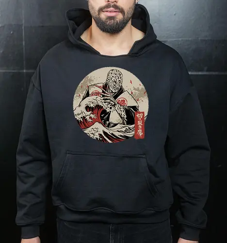 the nightmare samurai  - jasonvoorhees, freddy krueger, friday13th, horror movies, slasher, halloween town, hocus pocus, elmstreet, nightmare, waveoffkanagawa, japanese, shinobi, samurai, horror, halloween - Cropped Hoodie