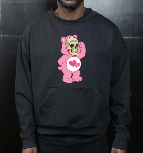 Hardcore Softie: The Skull Bear - pastel goth shirt, creepy cute graphic tee, pink teddy bear skull apparel, dark humor streetwear, hardcore softie merch, weirdcore aesthetic clothing, alternative fashion design, spooky nostalgia shirt, edgy pop art tee, ironic cute clothing - Cropped Sweatshirt