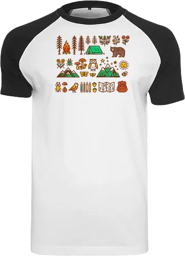 Wandering icons - outdoors, camping, hiking, nature, mountain, nature, great outdoors - Raglan T-Shirt