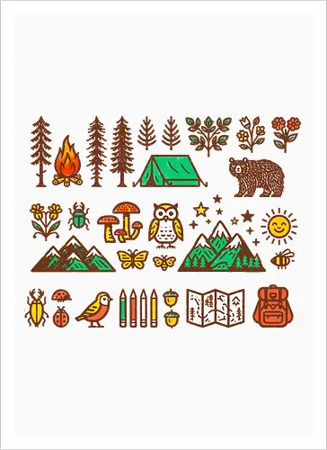 Wandering icons - outdoors, camping, hiking, nature, mountain, nature, great outdoors - Kunstdruck