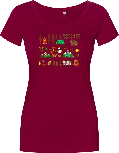 Wandering icons - outdoors, camping, hiking, nature, mountain, nature, great outdoors - Damen T-Shirt