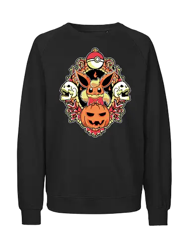 Ember Witch Of The Pumpkin Patch - fire spirit, spooky fanart, flame aesthetic, halloween chibi, anime birthday gift, dark kawaii, autumn creature, otaku shirt - Fairtrade Sweatshirt