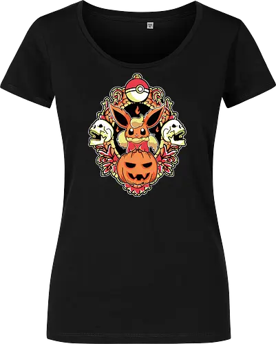 Ember Witch Of The Pumpkin Patch - fire spirit, spooky fanart, flame aesthetic, halloween chibi, anime birthday gift, dark kawaii, autumn creature, otaku shirt - Damen T-Shirt