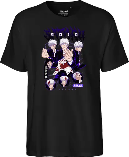 Gojo Squad Jujutsu Collage - Jujutsu, Gojo collage, sorcerer squad, anime fan gift, otaku culture, red and white, manga panel style, jjk characters - Fairtrade T-Shirt