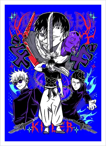 Toji Killer Jujutsu Tshirt - Toji Fushiguro, Jujutsu, killer aesthetic, teal and purple, action pose, anime merch, otaku fashion, jjk apparel - Kunstdruck
