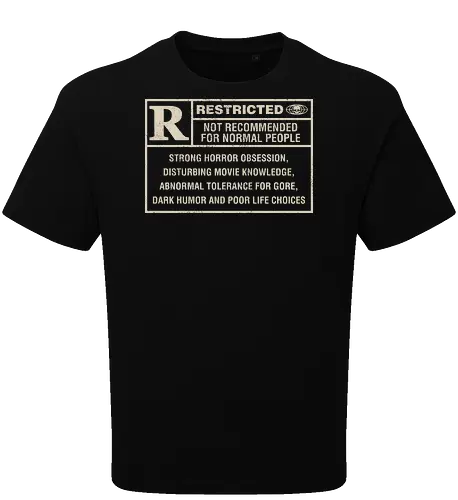 Restricted Horror Label  - horror, dark humor, funny, halloween, halloweentee, horror fan, horror halloween, horror lover, horror movie, humor, rated r, sarcasm, sarcastic, scary, spooky - Oversize T-Shirt