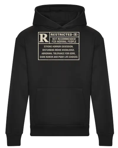 Restricted Horror Label  - horror, dark humor, funny, halloween, halloweentee, horror fan, horror halloween, horror lover, horror movie, humor, rated r, sarcasm, sarcastic, scary, spooky - Heavyweight Hoodie
