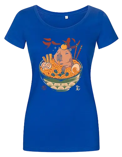 Capyramen - ramen, japanese, japan, noodles, food, anime, kawaii, cute, humor, zen, oriental, chopsticks, noodle, animal, mammal, otaku, culture, cartoon, illustration, capybara - Damen T-Shirt