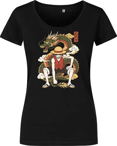 Straw Hat Warrior: The Dragon Clash - One Piece shirt, Luffy graphic tee, anime dragon apparel, Gear 2nd design, Wano arc streetwear, shonen manga clothing, Japanese dragon graphic, aesthetic otaku fashion, epic anime battle tee, Straw Hat pirate merch - Damen T-Shirt