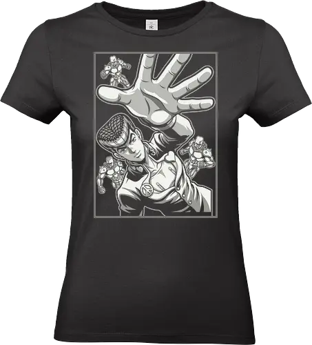 The Diamond Master - Crazy Diamond graphic tee, JJBA Part 4 apparel, negative space anime shirt, aesthetic otaku clothing, unbreakable anime tee, shonen anime fashion, Josuke shirt, minimalist anime streetwear, greyscale manga design - Standard T-Shirt (Frauen)