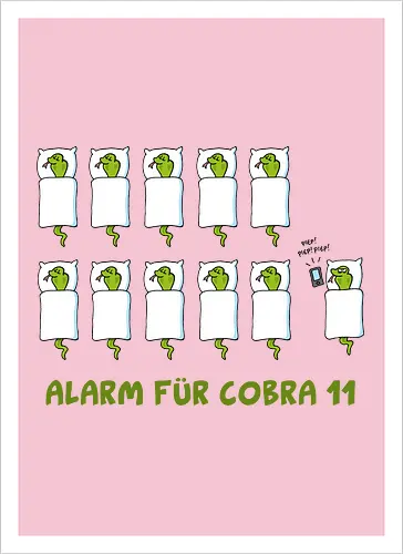 Ruthe - Cobra 11 - Ruthe, Ralph Ruthe, comic, cobra, schlange, 11, Alarm, fun, wecker - Kunstdruck