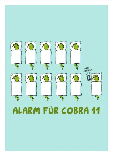 Ruthe - Cobra 11 - Ruthe, Ralph Ruthe, comic, cobra, schlange, 11, Alarm, fun, wecker - Kunstdruck