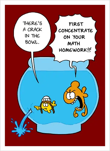 Ruthe - Crack in the Bowl - Ruthe, Ralph Ruthe, comic, crack, Fishbowl, Math, Homework, fish - Kunstdruck