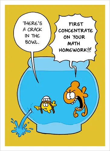 Ruthe - Crack in the Bowl - Ruthe, Ralph Ruthe, comic, crack, Fishbowl, Math, Homework, fish - Kunstdruck