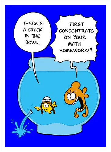 Ruthe - Crack in the Bowl - Ruthe, Ralph Ruthe, comic, crack, Fishbowl, Math, Homework, fish - Kunstdruck