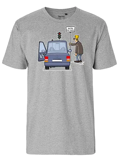 Bei Rot hier halten - tot aber lustig, Michael Holtschulte, bei rot, halten, stumpf - Fairtrade T-Shirt