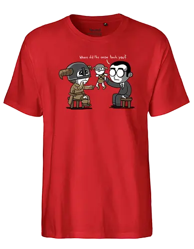 Knee Trouble - rpg, gaming, knee, fun, psychologe, arrow to the knee, meme, arrow, RPG - Fairtrade T-Shirt