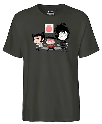 don't run with scissors - edward, logan, freddy krueger, horror, klingen, notaufnahme, movie, freitag der 13., friday the 13th, scherenhände - Fairtrade T-Shirt