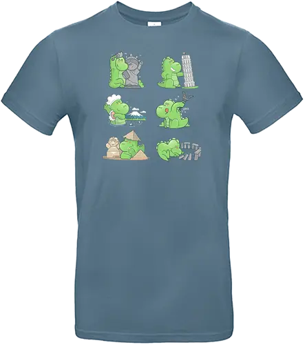 Kaiju goes traveling - kaiju, urlaub, vacation, unterwegs, traveling, sehenswürdigkeiten, pyramide, eiffelturm - Standard T-Shirt