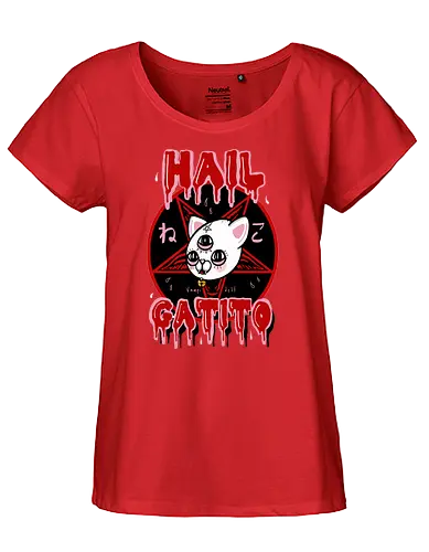 Hail Gatito - Gatito, kitten, hell, pentagram, dark, goth, cat, katze - Fairtrade Girl Shirt
