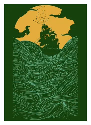 High Ss - sailing, ship, sunset, art, s - Kunstdruck