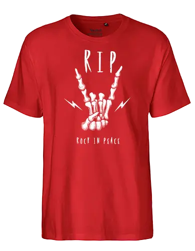 Rock in Peace - rip, pommesgabel, rockhand, skelett, hand, metal, musik, music, rock in peace - Fairtrade T-Shirt