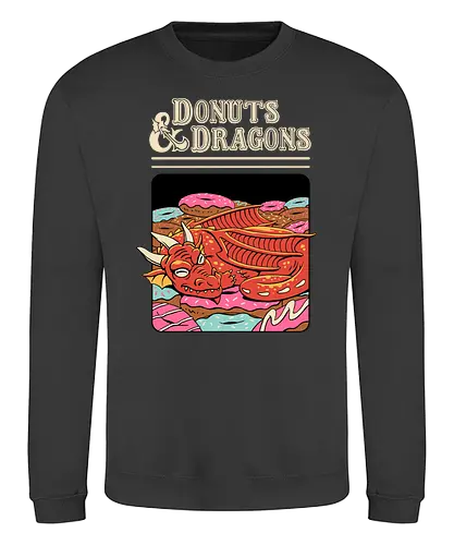 Donuts and Dragons - donuts, dragon, dragons, dungeons, rpg, roleplay, Pen and Paper - Sweatshirt