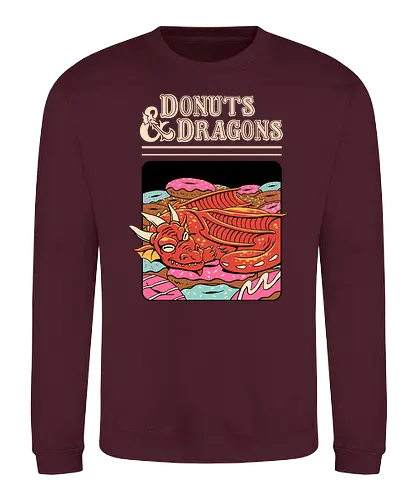 Donuts and Dragons - donuts, dragon, dragons, dungeons, rpg, roleplay, Pen and Paper - Sweatshirt
