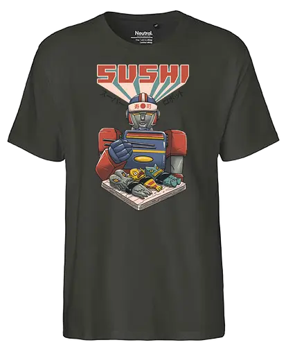 Super Sushi Bot - sushi, bot, robot, food, essen, fish, fisch, maki, nigiri, cthulhu, Japanese - Fairtrade T-Shirt